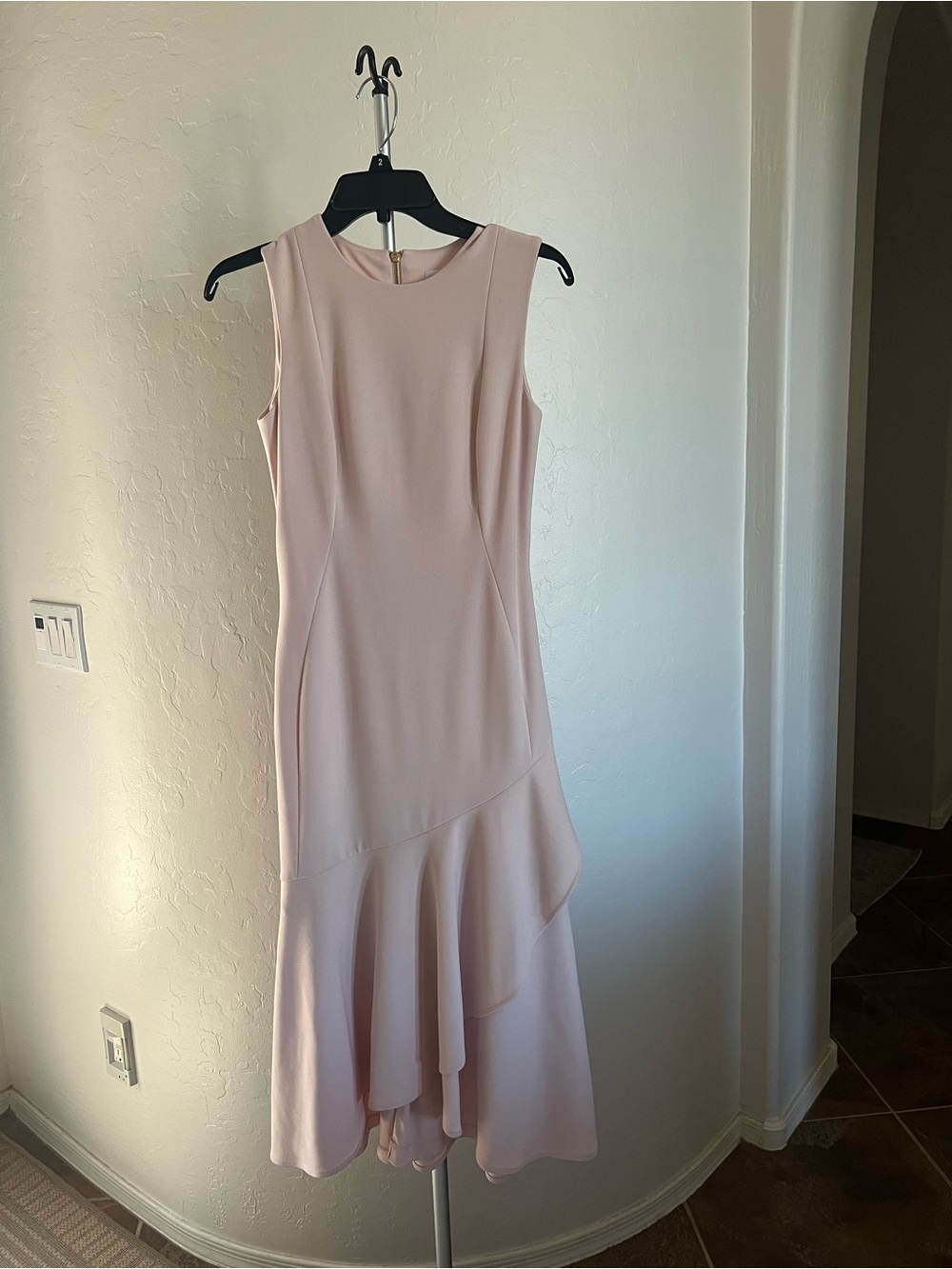 Calvin Klein Blush Pink Asymmetric Ruffle Hem Dress